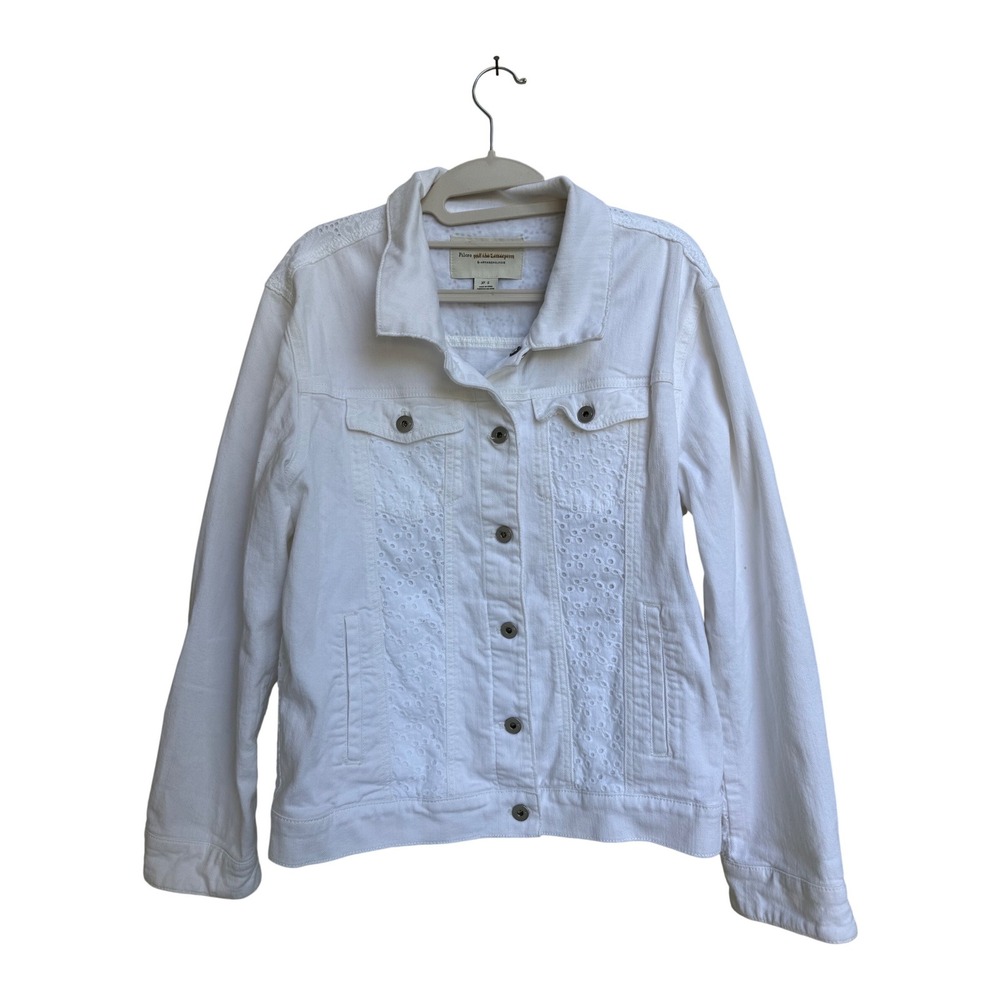 Pilcro & the Letterpress Anthropologie White Eyelet Lace Denim Jacket Size Small